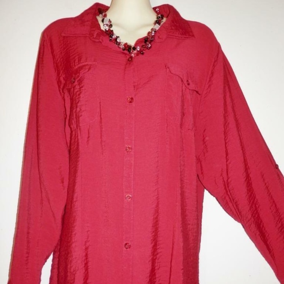 Dressbarn 2X Red Button Tailored Long Sleeve Top - Picture 1 of 5